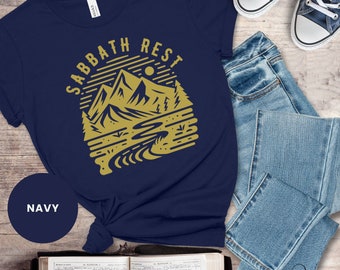 Natur inspiriert Sabbat Rest T-Shirt | Outdoor-Enthusiast T-Shirt | Lässige Abenteurer Kleidung | Spiritueller Rückzugs-Kleid | Christlicher Glaube Top