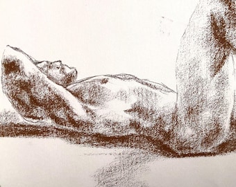 Dibujo a carboncillo de figura masculina: decoración de arte minimalista en pastel