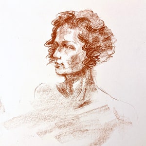 Original Charcoal Pastel Drawing: Minimalist Woman Portrait Art