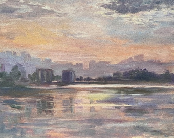 Soluppgångsmoln oljemålning: Original landskapskonst på canvas