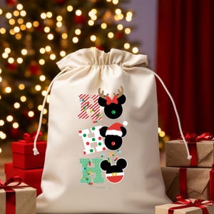 Christmas present sack  funny mouse character Hohoho Gift reusable sack Children Adults Xmas Eve gift bag large festive present graphic