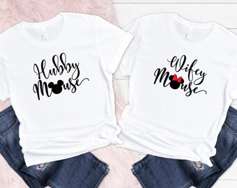 Matching couples Hubby mouse wifey mouse newlyweds wedding gift honeymoon holiday vacation his and hers t-shirts graphic tops wife husband