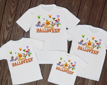 Camisetas familiares de Halloween blancas a juego Camisetas de Halloween de Disney a juego Camisetas de miedo de Florida París Camisetas unisex para él y para ella Winnie gráfico