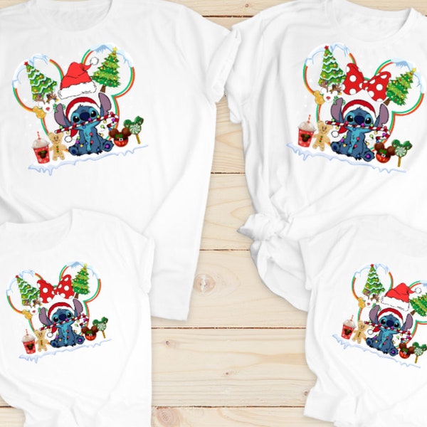 Matching family t shirts Christmas stitch family Xmas tops Family Children's adults Xmas eve box Gift Santa mum dad his and hers bow Season