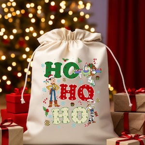 Christmas present sack Toy funny story character Hohoho Gift reusable sack Children Adults Xmas Eve gift bag large festive present graphic