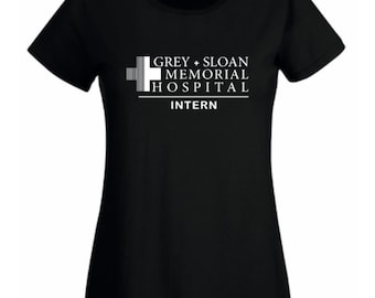 Black Greys anatomy intern t shirt ladies top graphic fashion Grey's TV Sloan top casual t-shirt for her gift series mum daughter sister