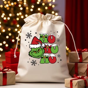 Christmas present sack funny character Hohoho Gift reusable sack Children Adults Xmas Eve gift bag large gift festive present graphic