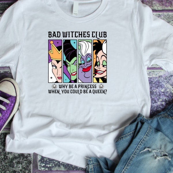 Ladies Girls Bad witches club t shirt Princess queen fun graphic shirt for her villain top gift for her casual t-shirt loungewear women's