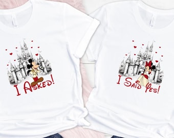 Engagement wedding honey moon tops for him and her bride groom marriage proposal Disney shirts I asked I said yes his and hers