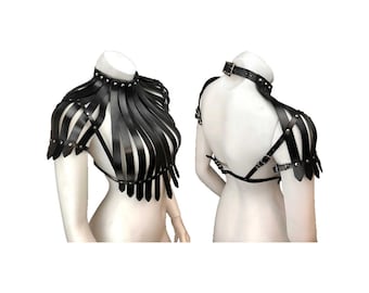 Women's Leather Fringe Harness Bustier Top, Open Back Leather Crop Bustier Harness, Festival Clothing, Rave Outfits, Leather Chest Harness