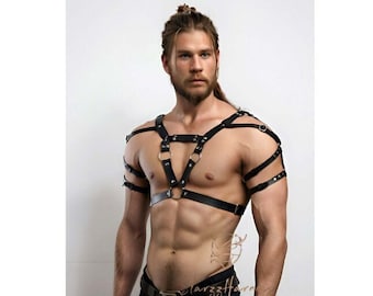 Viking Cosplay, Warrior Viking Men's Harness, Men's Party Wear, Adjustable Shoulder Harness Men, Men's Leather Chest&Shoulder Harness