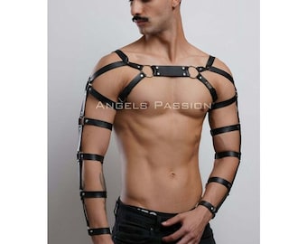 Leather Arm Harness Men, Adjustable Shoulder Harness Men, Fetishwear For Men, Men's Leather Chest Shoulder and Arm Harness, Bondages for Men