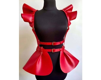 Women Leather Mini Dress Harness, Leather Chest and Skirt Harness, Peplum Skirt Belt, Basque Skirt, Leather Woman Basque, Waist Peplum Belt