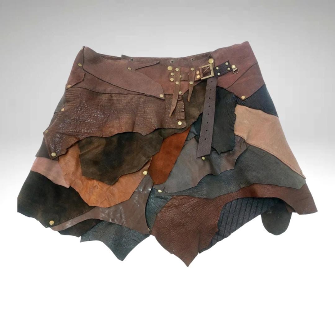 Ragged Layer Leather Skirt, Leather Viking Warrior Mini Skirt, Barbarian Skirt, Women Viking Skirt, Women Warrior Skirt, Norse Witch Skirt