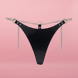 Women's Chained Leather Panties | Edgy Leather Lingerie | Harness Thong | Fetish Tanga | Bondage-Inspired Underwear | Faux Leather