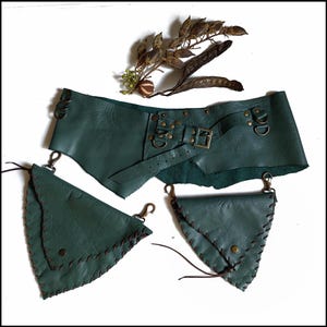 Handmade Green Leather Utility Belt with Pouches