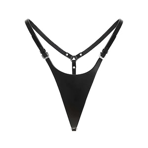 Black Vegan Leather Harness Panties: Custom Sizing Available