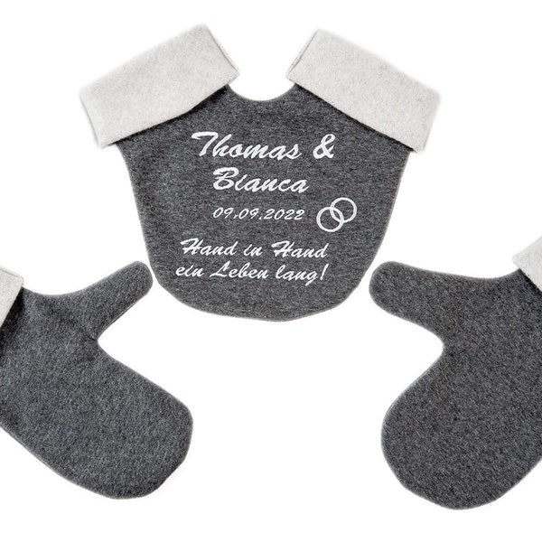 Partnerhandschuhe Set aus Doppelfleece in zwei Varianten Hochzeit/Wunschnamen
