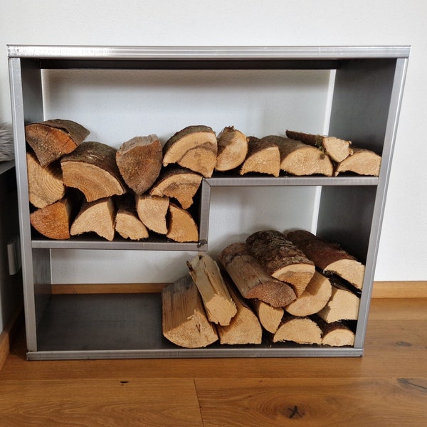 Kaminholzaufbewahrung, Holzgestell aus Metall, Metallgestell für Holz, Designregal für Holz, Kaminholzgestell, Kaminholzgestell aus Metall