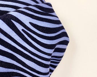 Zebra Printed Italian Leather in Black and Blue, Animal Print Genuine Leather for Crafting, Shoemaking Components