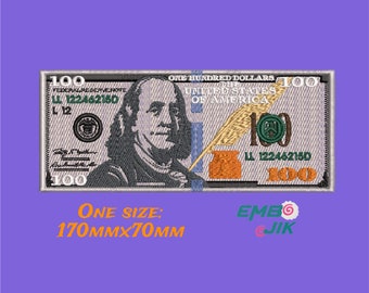 Machine Embroidery Design 100Dollars, Embroidery file Benjamin Franklin, Realistic Dollar money cash