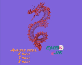 Embroidery design Japan outline dragon, Embroidery file Japanese outline dragon, Japanese RED dragon embroidery file