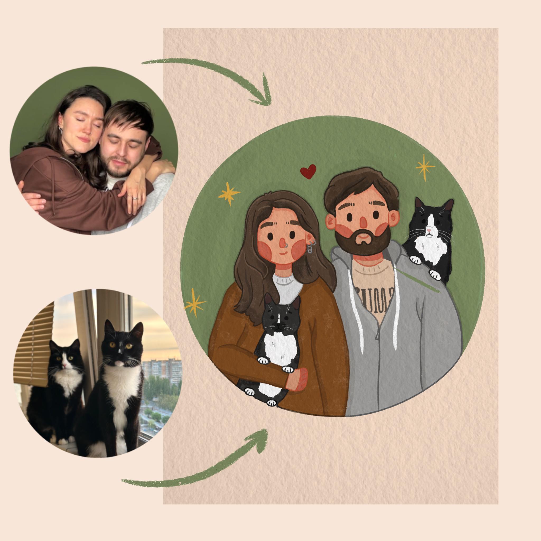 絵画（ペット／キャラクター／家族／風景など） Custom Family Portrait With Pets Cartoon, Personalized