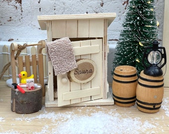 Wichtel Zubehör Wellness Sauna Holz Saunahäuschen Badeente Handtuch SET