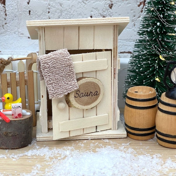 Wichtel Zubehör Wellness Sauna Holz Saunahäuschen Badeente Handtuch SET