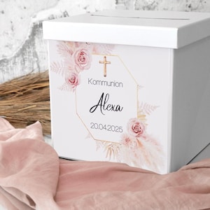 Briefbox Blumenmuster Rosa Gold Kreuz Kommunion Konfirmation Taufe Personalisiert Kartenbox