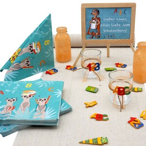 Tischdeko Einschulung Schulanfang Schule Tafel Personalisierbar Erdmännchen SET
