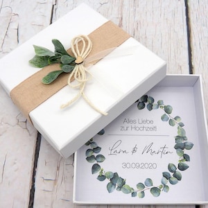 Geldgeschenk Verpackung Personalisiertes Geschenk Hochzeit Herz Weiß Eukalyptus