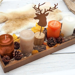 Tablett Herbst Holz Braun Orange Herbstdeko Tischdeko Hirsch Dekotablett 40cm