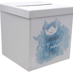 Briefbox Kartenbox Taufe Kommunion Konfirmation Boot Papierboot Tischdeko Personalisiertes Geschenk