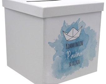 Briefbox Kartenbox Taufe Kommunion Konfirmation Boot Papierboot Tischdeko Personalisiertes Geschenk