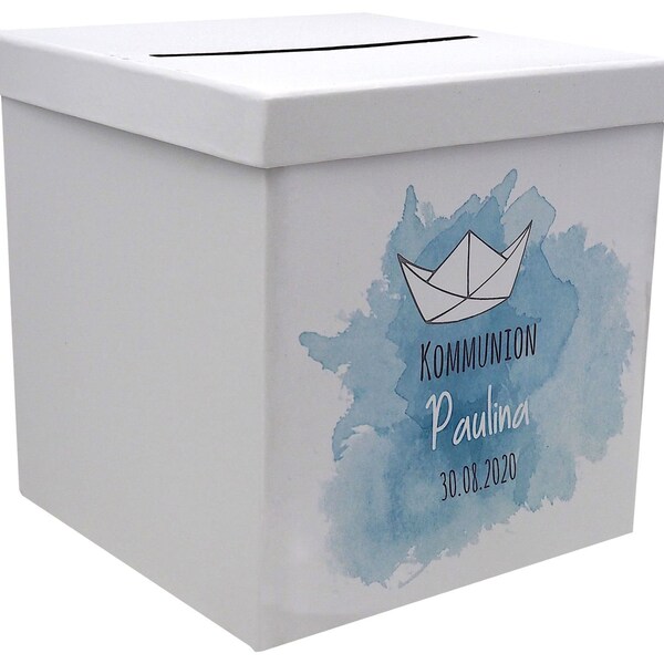 Briefbox Kartenbox Taufe Kommunion Konfirmation Boot Papierboot Tischdeko Personalisiertes Geschenk