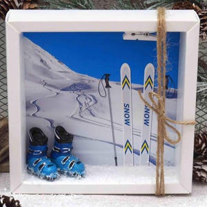 Geldgeschenk Verpackung Blau Skiurlaub Skischuhe Ski Winterurlaub Geldverpackung Weihnachten Gutschein