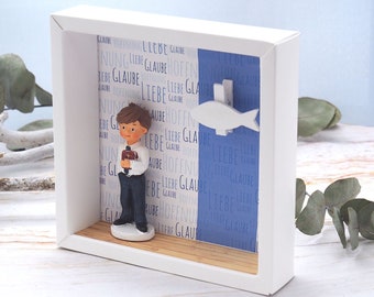 Geldgeschenk Verpackung Kommunion Junge Blau Liebe Glaube Hoffnung 16,5cm
