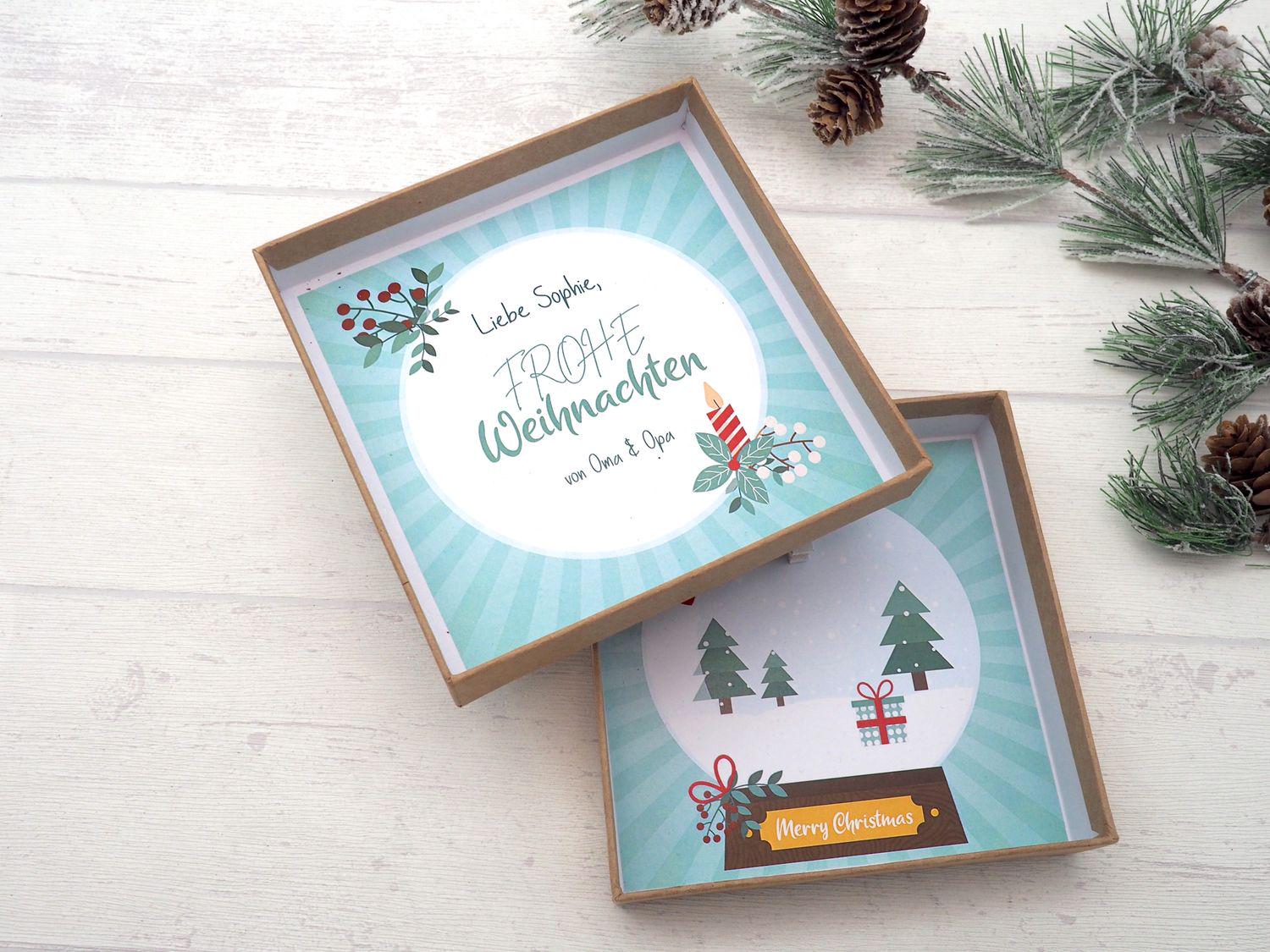 Itenga Geschenkverpackung Mit Schneeballschlacht-Motiv – Box, Aufsteller & Karte Für Geldgeschenke Zu Weihnachten