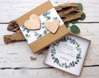 Embalaje de regalo de dinero, regalo personalizado, corazón de boda, eucalipto Kraft