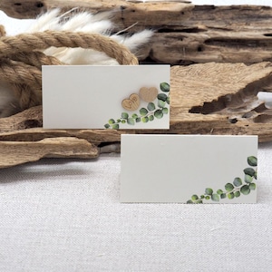 10 Tischkarten Namenskarten Weiß Eukalyptus Grün Herz Holz "Love" Tischdeko Hochzeit