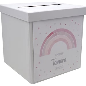Briefbox Kartenbox Regenbogen Rosa Taufe Kommunion Konfirmation Tischdeko Personalisiertes Geschenk