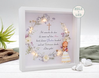 Geschenkrahmen Holz Bilderrahmen Diorama Geldgeschenk Gutschein Kommunion Konfirmation Mädchen Blond LED