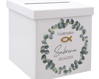 Letterbox Eucalyptus Fish Gold Communion Confirmation Baptism Personalized Card Box