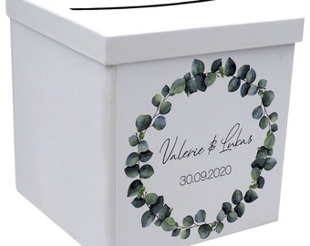 Briefbox Kartenbox Hochzeit Eukalyptus Blätterkranz Geburtstag Personalisiertes Geschenk