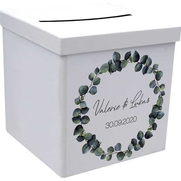 Briefbox Kartenbox Hochzeit Eukalyptus Blätterkranz Geburtstag Personalisiertes Geschenk