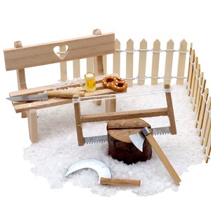 Gnome accessories garden gnome village Christmas miniature saw wooden bench set 7 pieces