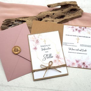 Einladungskarte mit Briefumschlag Rosa Blumen Personalisiert Kommunion Konfirmation Taufe Karte