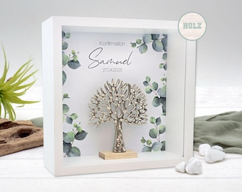 Personalisierter Holz-Geschenkrahmen Bilderrahmen Eukalyptus Name Anlass Datum Kommunion Konfirmation Hochzeit