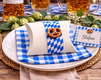 Oktoberfest party favors, Bavarian table decoration, diamond pattern, pretzel, edelweiss decoration, 2 pieces